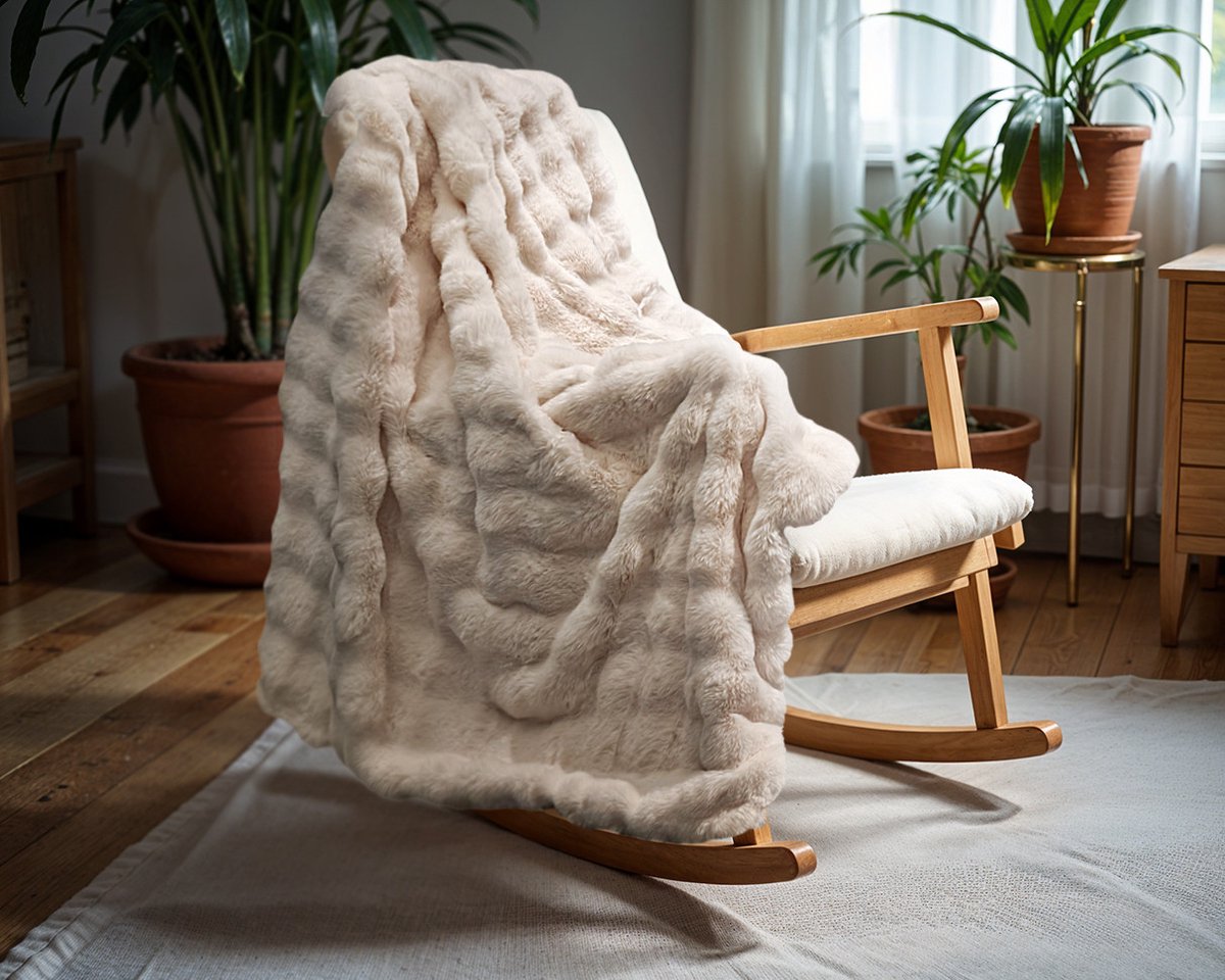 Primaviera Deluxe Pom Rabbit Fur plaid Zand 150 x 200 cm