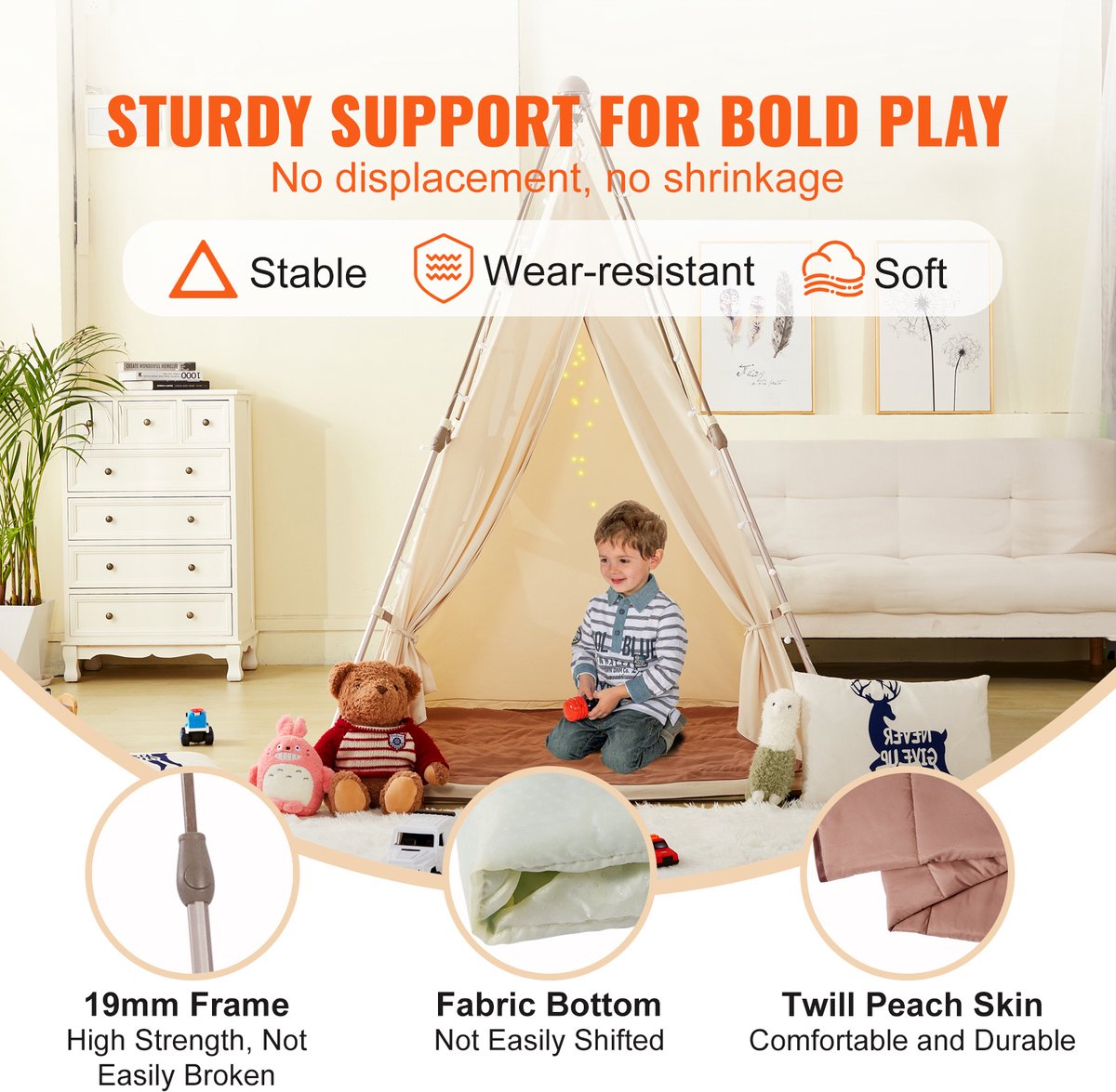 Tipi-tent Voor Kinderen Met Grote Gevoerde Mat En Lichtketting Opvouwbare Speeltent Voor Binnen En Buiten
