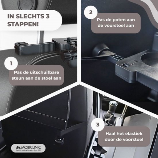 Mobiclinic Staycar Plateau Voiture Multifonctionnel Pliable - Table Repas Avec Porte-Gobelets Et Support Téléphone