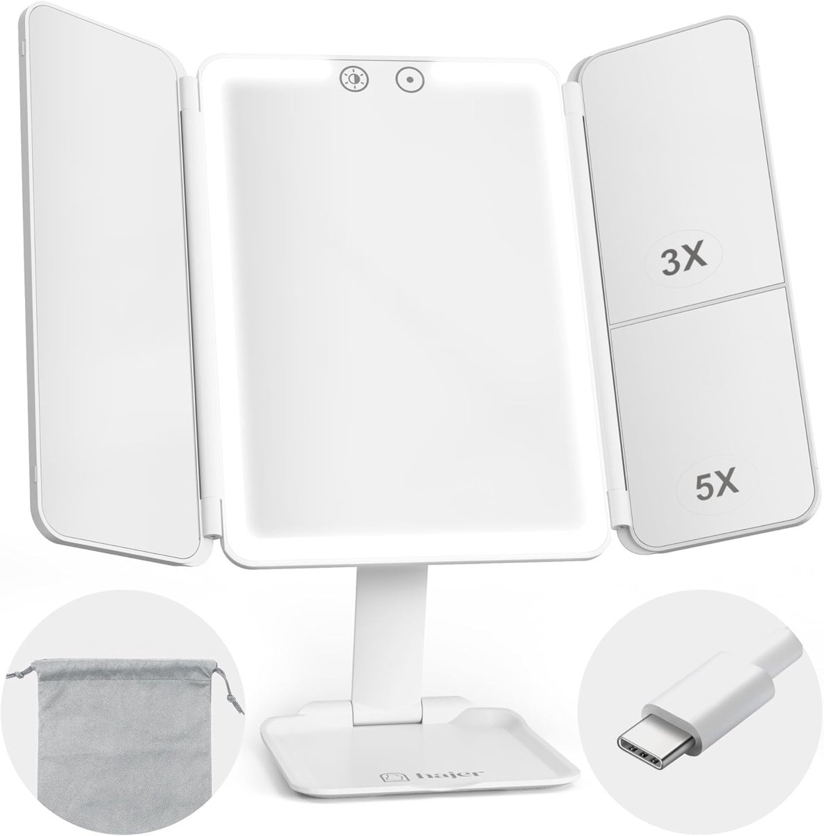 Led-verlichte make-upspiegel - opvouwbaar - USB-C