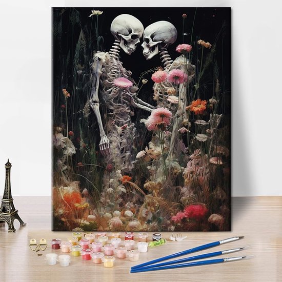 Roze bloem schilderen op nummer voor volwassenen, doe-het-zelf olieverfschilderij kit op canvas voor kinderen, met 3 penselen acryl pigment tekenverf, woondecoratie 25 x 50 cm zonder lijst S-704