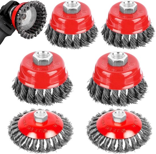 Foto: Draadborstels set geschikt voor haakse slijpers 6 stuks staal diameter 75 en 100 mm