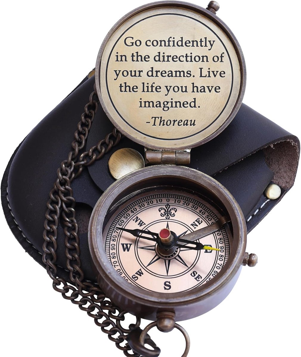 Gegraveerd Kompas - Citaat 'Go Confidently' - Cadeau voor Avonturiers - Inclusief Lederen Etui