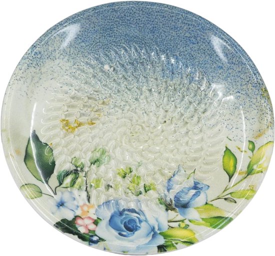 Planche à râper en céramique - idéale pour le gingembre et le fromage - bleue avec fleur - 12 cm - fait main