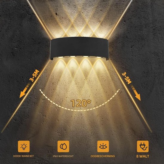 Lureshine Led-wandlamp 2x10W, 3000K warmwit, 10x10x5cm, zwart, binnen, garage