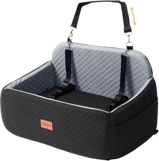 Siège auto pour chien - Panier pour chien 74,5 x 48,5 cm - Siège auto avec ceinture de sécurité - Jusqu'à 25 kg - Grijs