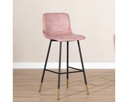 Bronx71® Velvet barkruk Mikky roze 65-78 cm - barstoel