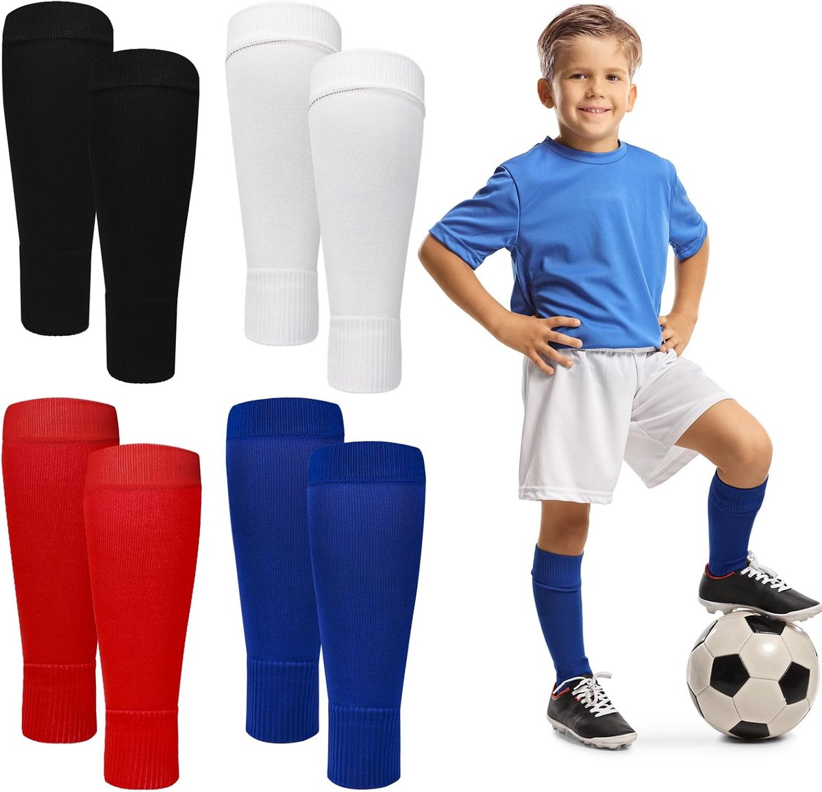 Duurzame Voetbal Scheenbeschermers met Sokken - Ademende en Absorberende Voetloze Voetbalsokken voor Kinderen