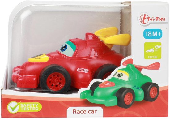 Verpakking met een rode en een groene raceauto, beide met gele/rode spoilers en grote ogen.