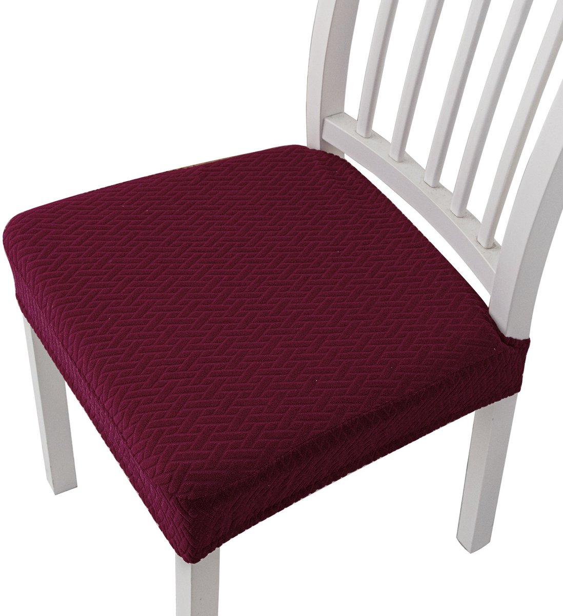 4 stuks stretch jacquard eetkamerstoelhoezen afneembare en wasbare stoelhoezen (met rugriemen) Donkerrood 35*35*5