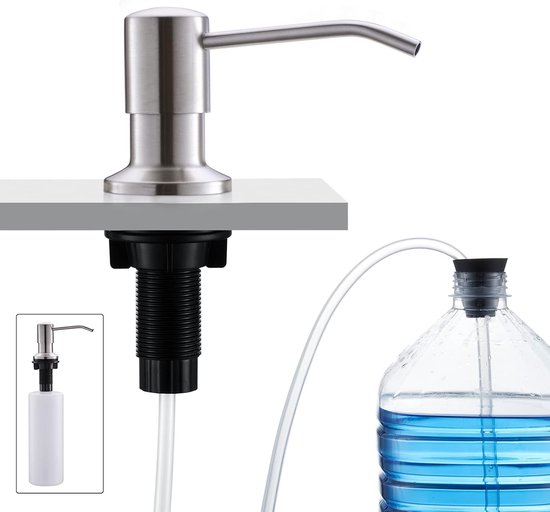 Foto: Inbouw zeepdispenser voor gootsteen roestvrij staal 500ml geborsteld