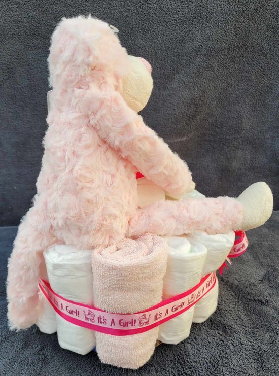 Luiertaart Its a girl - roze -strik - funnies - kruidvat - sokjes - kraamgeschenk van Merkloos — afbeelding 2