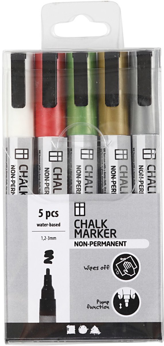 Creativ Company Chalk Markers, Lijndikte 1,2-3 mm, Metallic Kleuren, 5 Stuk, 1 Doos