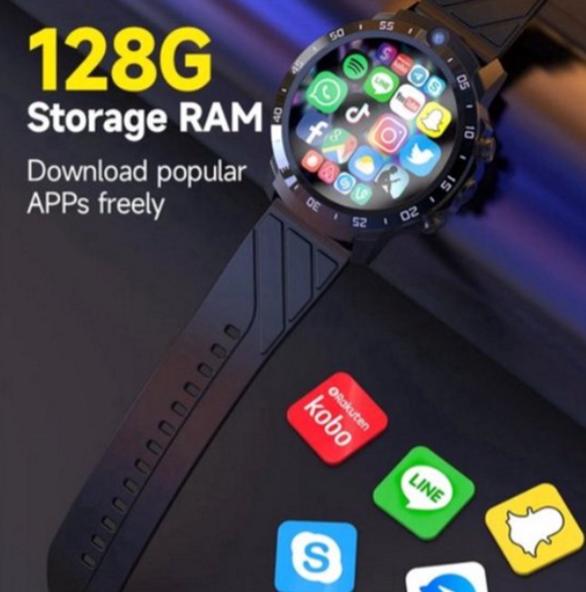 Luxe Smartwatch 128GB 4G Zwart Waterdicht met Video-oproepen