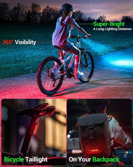 Geschikt voor Dubbele T6 fietskoplamp van aluminiumlegering met hoge lichtsterkte, grootlicht en dimlicht voor buiten, USB-oplaadbare voor- en achterlichtset — afbeelding 2