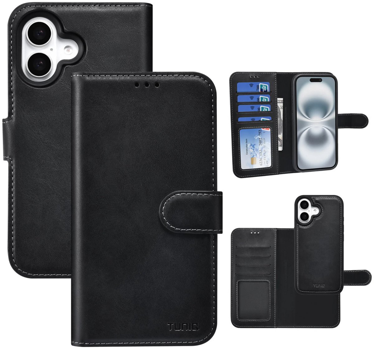 2in1 Backcover & Portemonnee Hoesje met Pasjeshouder voor 3 pasjes - met afneembaar magnetisch hoesje iPhone 16 - Zwart