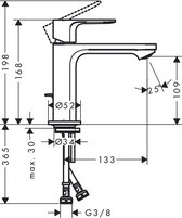 hansgrohe Rebris E - Wastafelmengkraan - Ééngreeps bediening - CoolStart energiebesparend - Met trekwaste - 110mm maat - Chroom