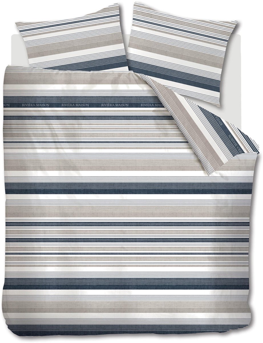 Riviera Maison Sturdy Stripe dekbedovertrek - Lits-Jumeaux - 240x200/220 - Marineblauw
