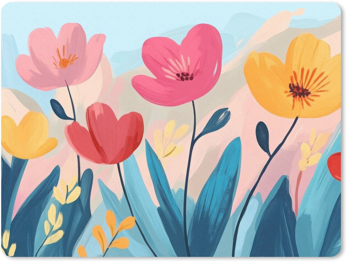 Muismat 23x19 cm - Mousepad Illustratie - Bloemen - Kleurrijk - Muismatten
