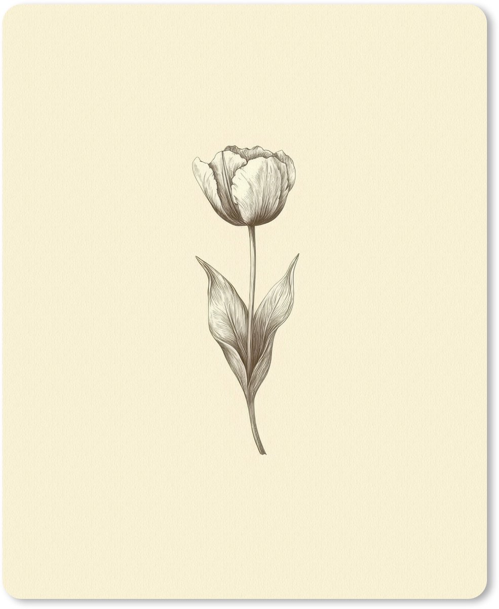 Muismat 19x23 cm - Mousepad Illustratie - Tulp - Zwart - Muismatten