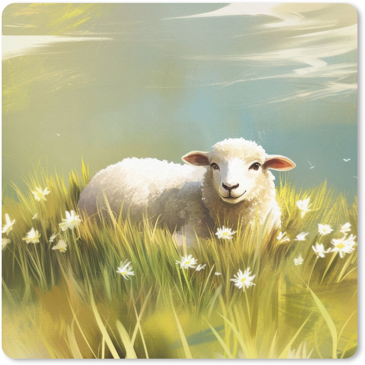 Muismat 30x30 cm - Mousepad Schaap - Weide - Groen - Muismatten
