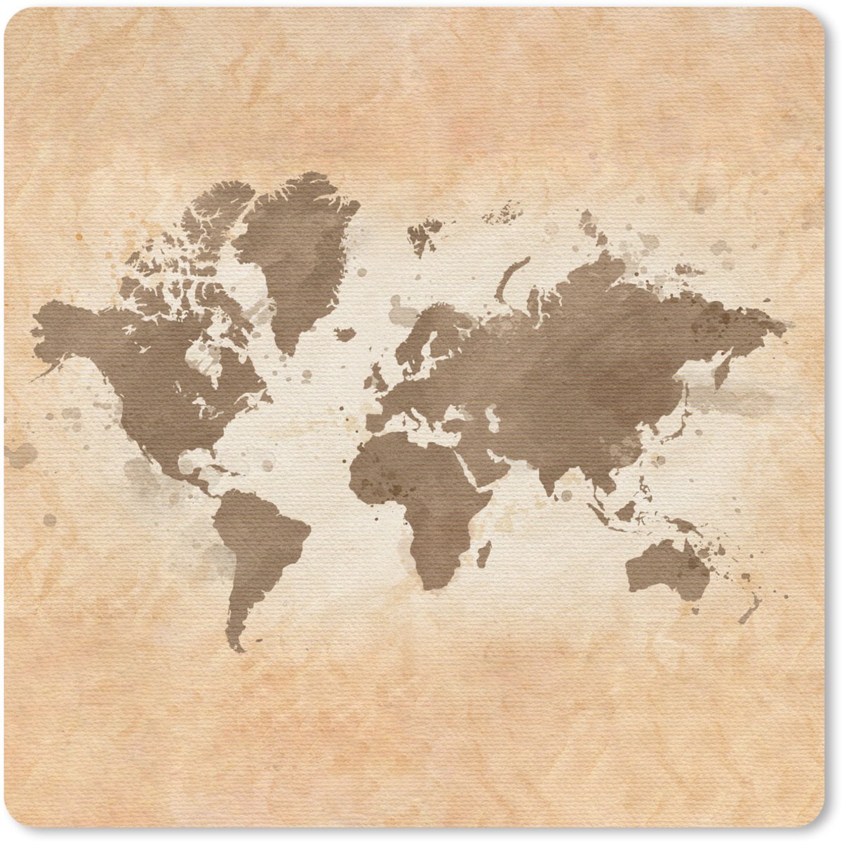 Muismat 20x20 cm - Mousepad Wereldkaart - Beige - Bruin - Muismatten