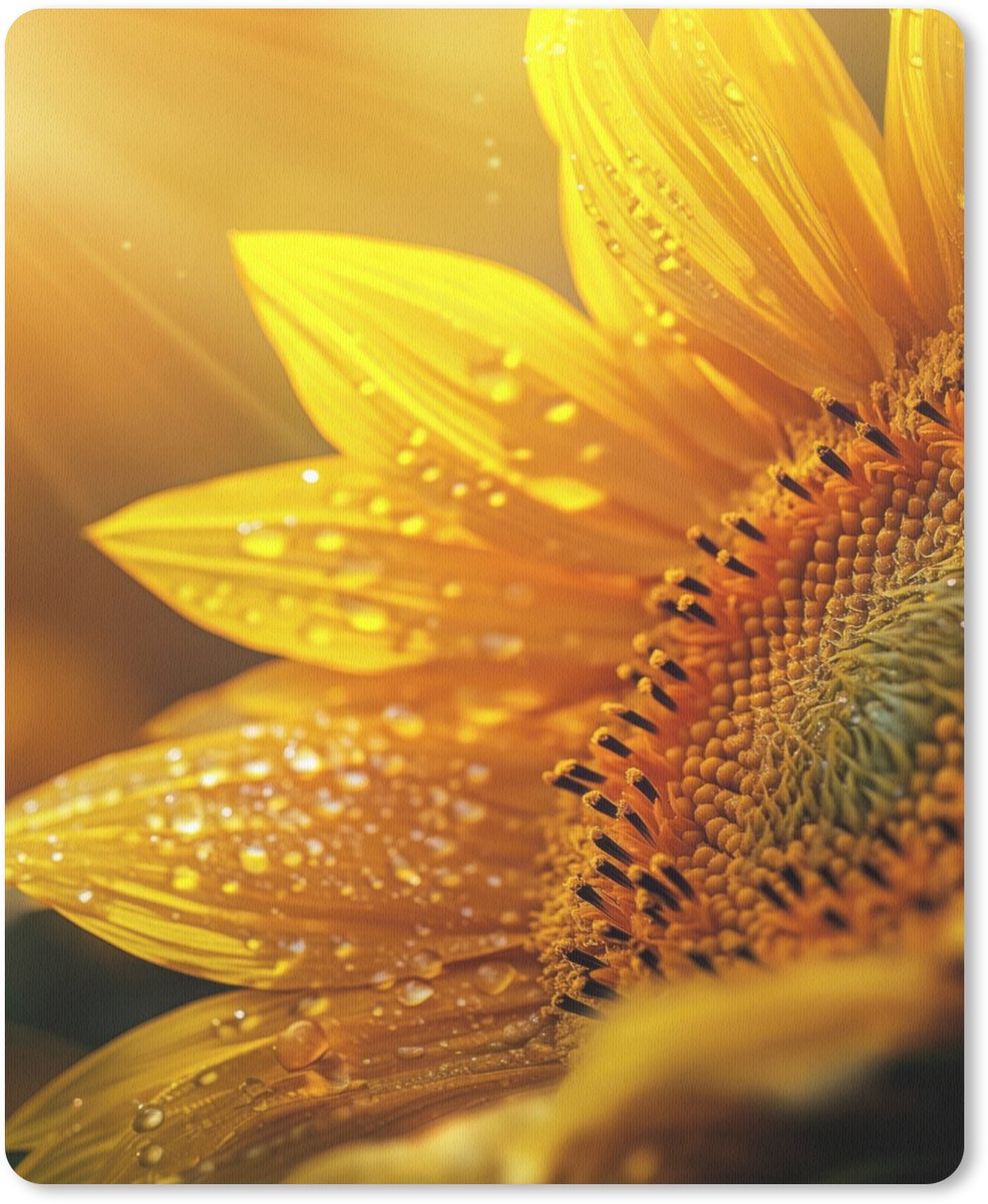 Muismat 19x23 cm - Mousepad Zonnebloem - Dauwdruppels - Geel - Zonlicht - Muismatten