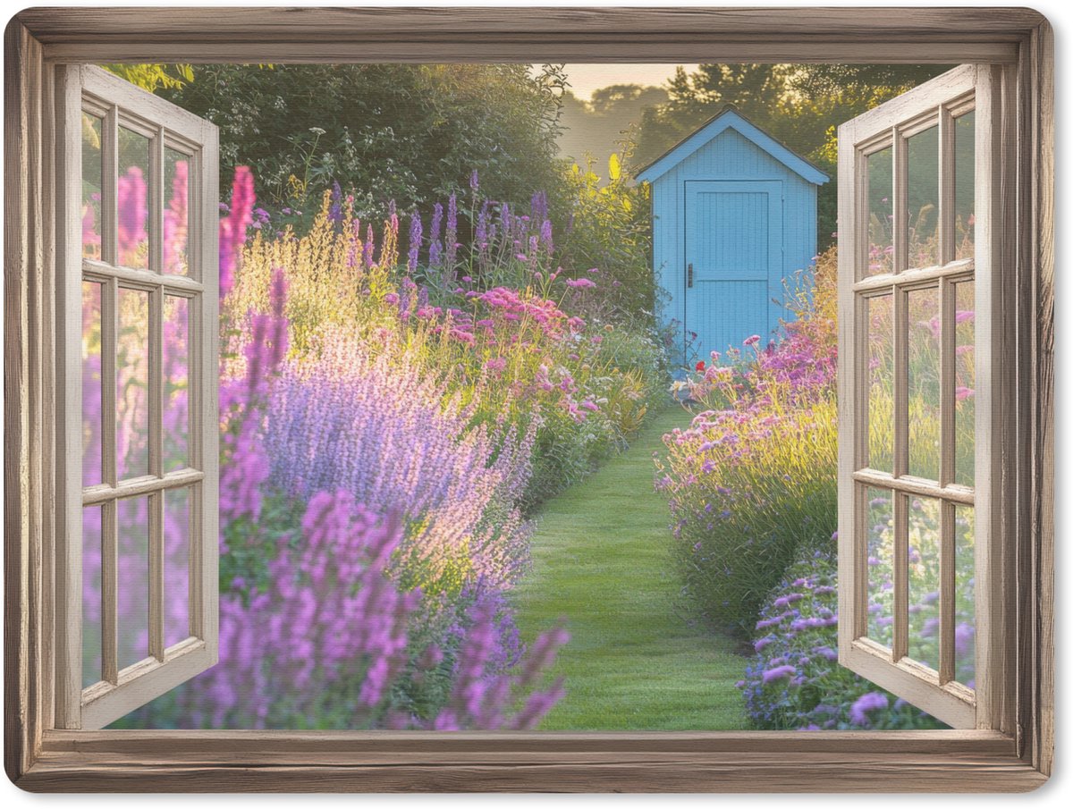 Muismat 23x19 cm - Mousepad Doorkijk - Bloemen - Raam - Natuur - Muismatten