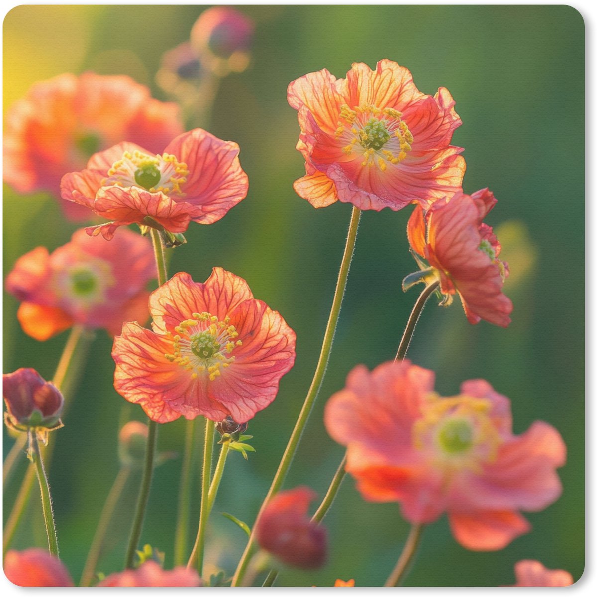 Muismat 30x30 cm - Mousepad Bloemenveld - Zonnestralen - Oranje - Muismatten