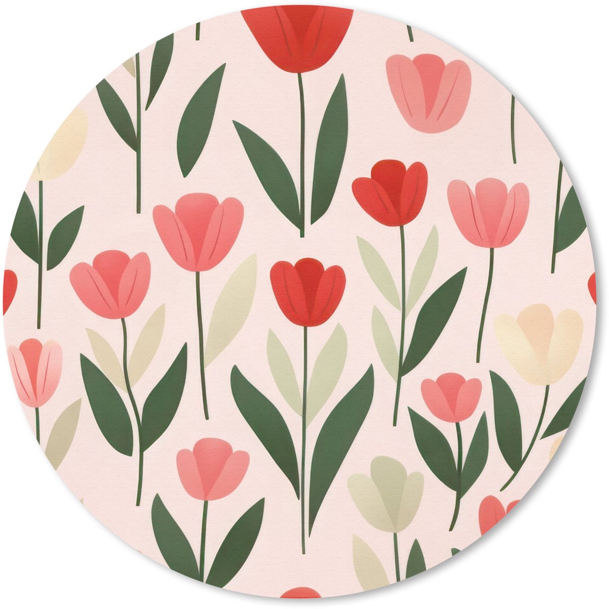 Muismat rond 20x20 cm - Mousepad Tulpen - Modern - Roze - Ronde muismatten