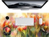 Bureau onderlegger 80x40 cm - Muismat Tulpen - Sprookjesachtig - Kleurrijk - Bureaumat - Mousepad XXL - Bureau mat - Muismatten groot - Desk organizer - Bureaulegger