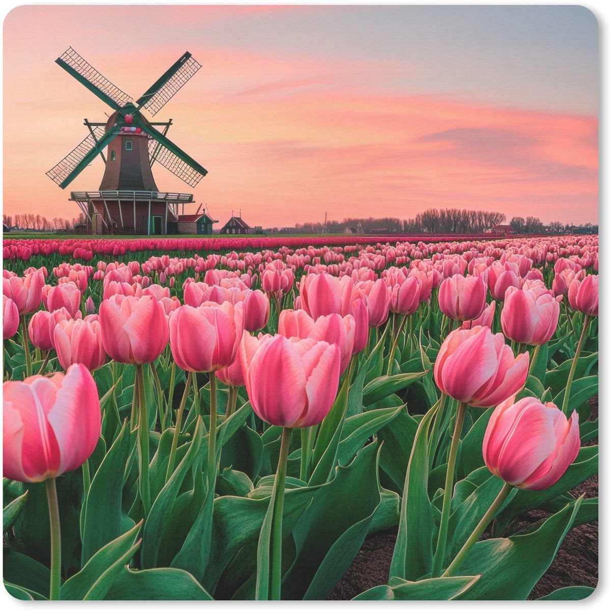 Muismat 30x30 cm - Mousepad Tulpen - Molen - Nederland - Muismatten