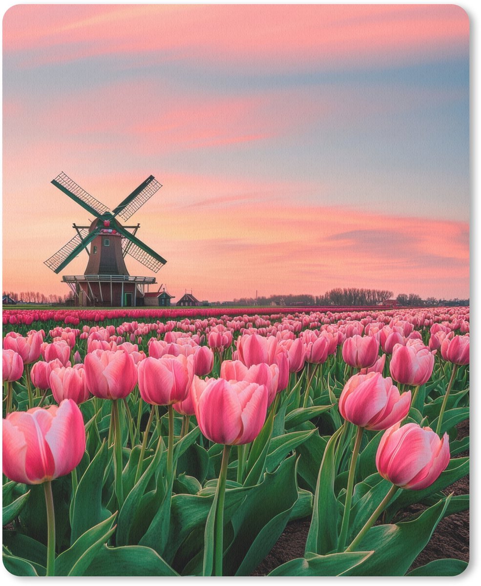 Muismat 19x23 cm - Mousepad Tulpen - Molen - Nederland - Muismatten