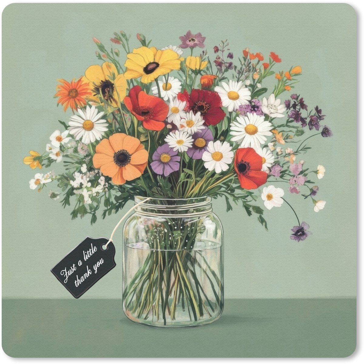 Muismat 20x20 cm - Mousepad Bloemen - Vaas - Kaartje - Muismatten