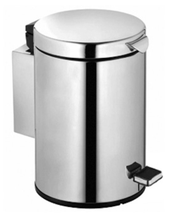 Keuco Plan Abfalleimer, 5 Liter, 21 cm, H: 28,8 cm, Standmodell, Metall verchromt, mit innenbehälter und Deckel, schwarz, Mülleimer für Badezimmer