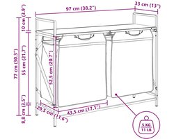 vidaXL - Wasmand - 2 - vakken - met - plank - zwart - eikenkleurig