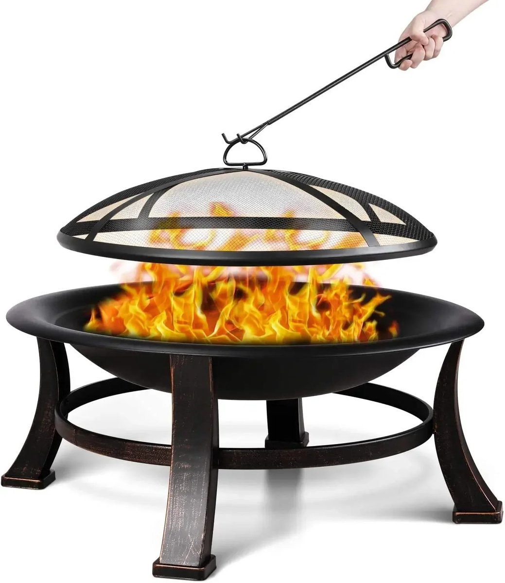Stemily Vuurkorf - Vuurschaal - Terrashaard - BBQ Grill - Vonkenbeschermer - Vuurpoker - Incl. Beschermhoes - 76x76x30cm