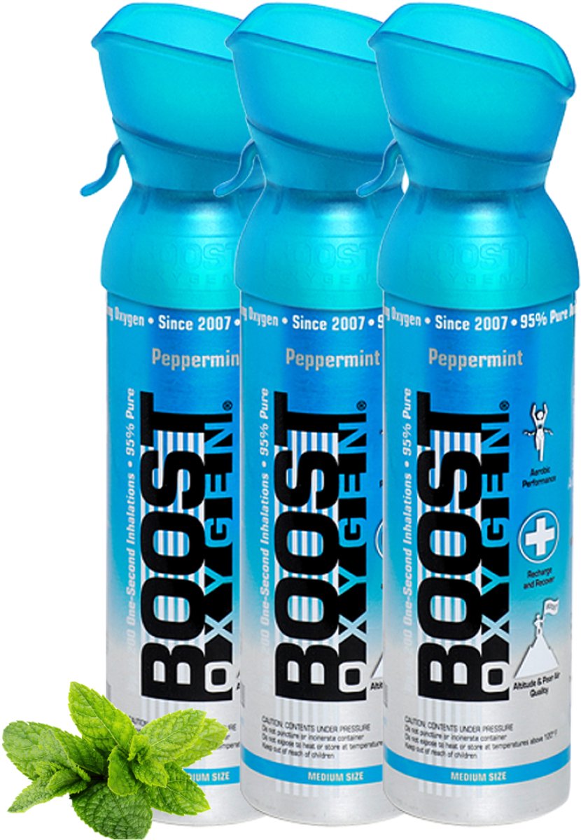 Boost Oxygen - Medium 5L - Peppermint - 95% Pure Zuurstof - Tot wel 300 inhalaties van 1 sec - Ademhalingsondersteuning voor sport herstel, hoogte, prestaties en gezondheid - Zuurstoffles - 3x 5L 15L totaal
