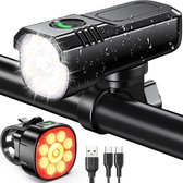 Set Éclairage de vélo LED pour vélo TM&DY - 1 000 lumens - Lampe de vélo rechargeable par USB - Éclairage avant et arrière - Résistant aux chutes - Lampe de vélo - Phare avant - Éclairage de vélo - Éclairage de vélo