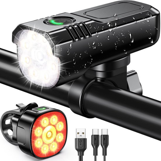 TM&DY LED Fietsverlichting Set - 1000 Lumen - Fietslamp USB Oplaadbaar - Voorlicht en Achterlicht - Valbestendig - Fietslamp - Koplamp fiets - Fietslampjes - Fietslichten
