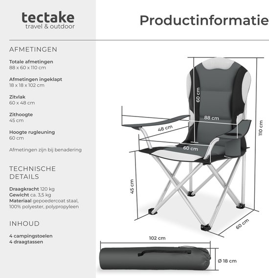 Tectake - Kampeerstoelen Gil - Set Van 2 - Zwart Tectake - Kampeerstoelen Gil - Set Van 2 - Zwart