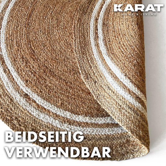 FLOORDIREKT Jute Vloerkleed Mumbai - Rond - Diameter: 120 cm - Raffia Vloerkleed van 100% Natuurlijke Vezels - Gevlochten Boho - Handgeweven Natuurlijk Vloerkleed - voor Keuken & Woonkamer - Robuust & Scheurvast
