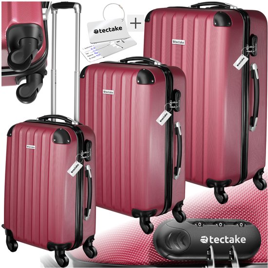 Set de valises tectake® avec pèse-bagages| Set 3 pièces Valise de voyage Trolley Hardcase | rouge