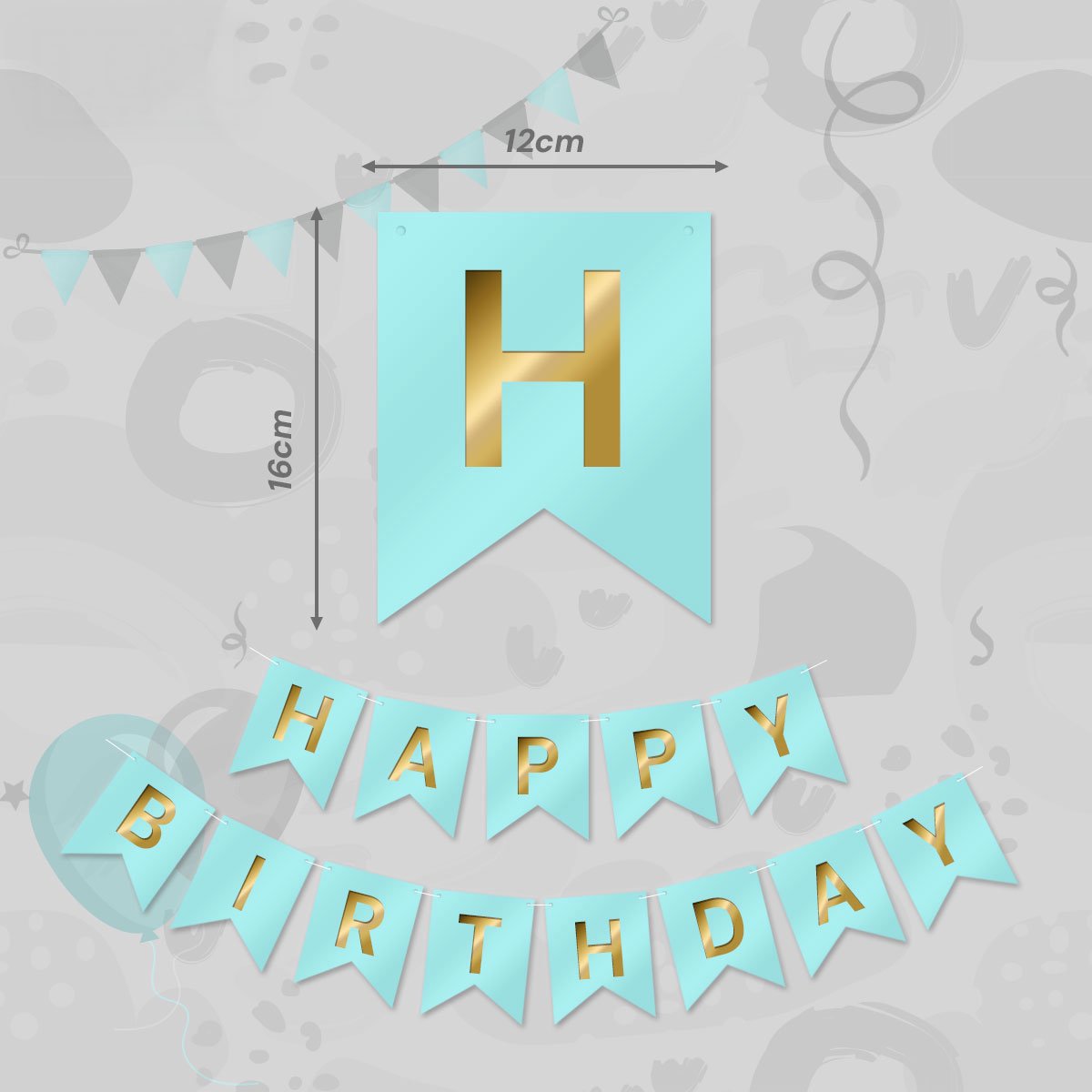 LUQ - Blauw & Goud Happy Birthday Slinger Verjaardag Versiering Feest Versiering Verjaardag Slingers Decoratie — afbeelding 2