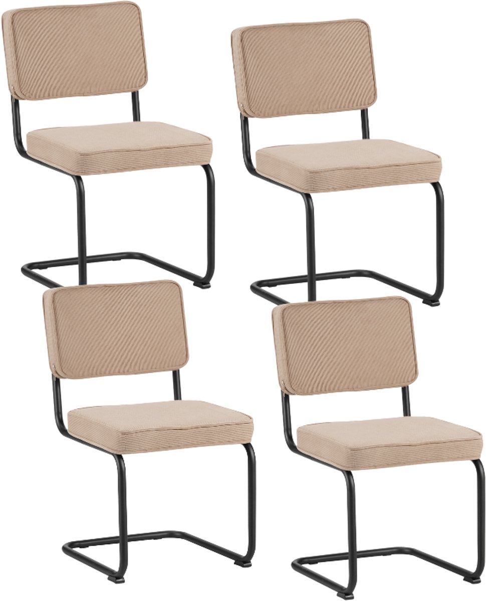 Dimehouse Set van 4 Eetkamerstoelen Remo Beige Ribstof - Zonder Armleuningen - Stof - Scandinavisch & Basic