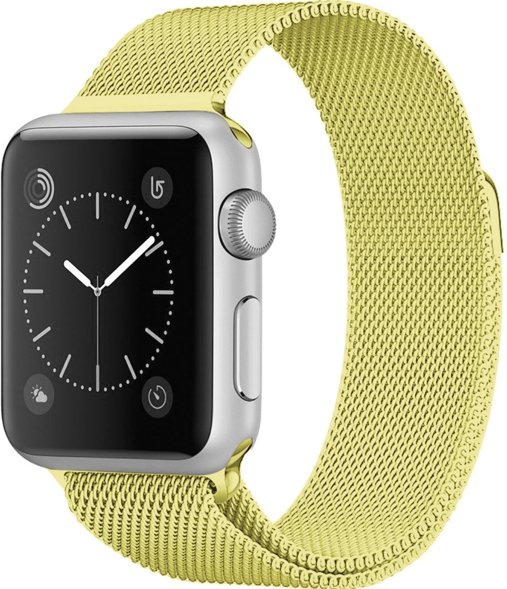 Mobigear Milanese Roestvrij Staal Bandje voor Apple Watch Series 7 (45 mm) - Geel