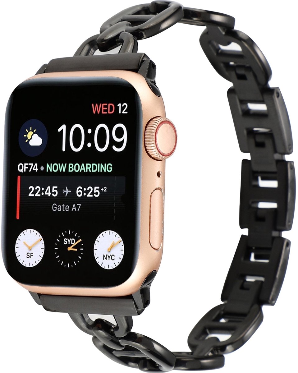 Mobigear Stalen Watch bandje geschikt voor Apple Watch Bandje Vouwsluiting | Mobigear Paris - 42/41/40/38 mm - Zwart