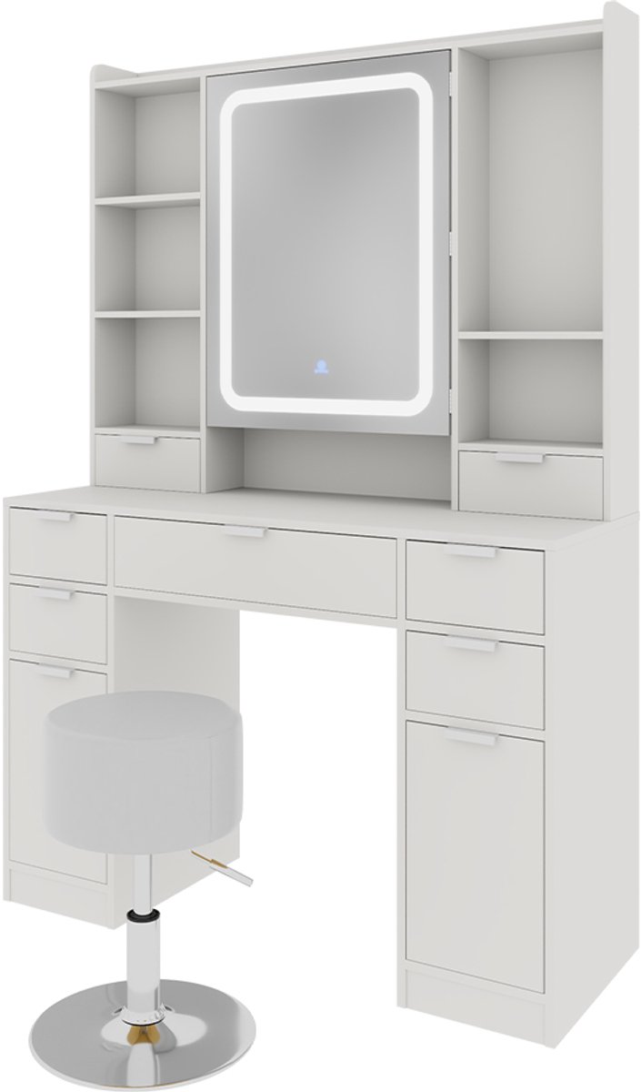 Vicco Kaptafel Solea, Wit, 105 cm met LED-spiegel en kruk