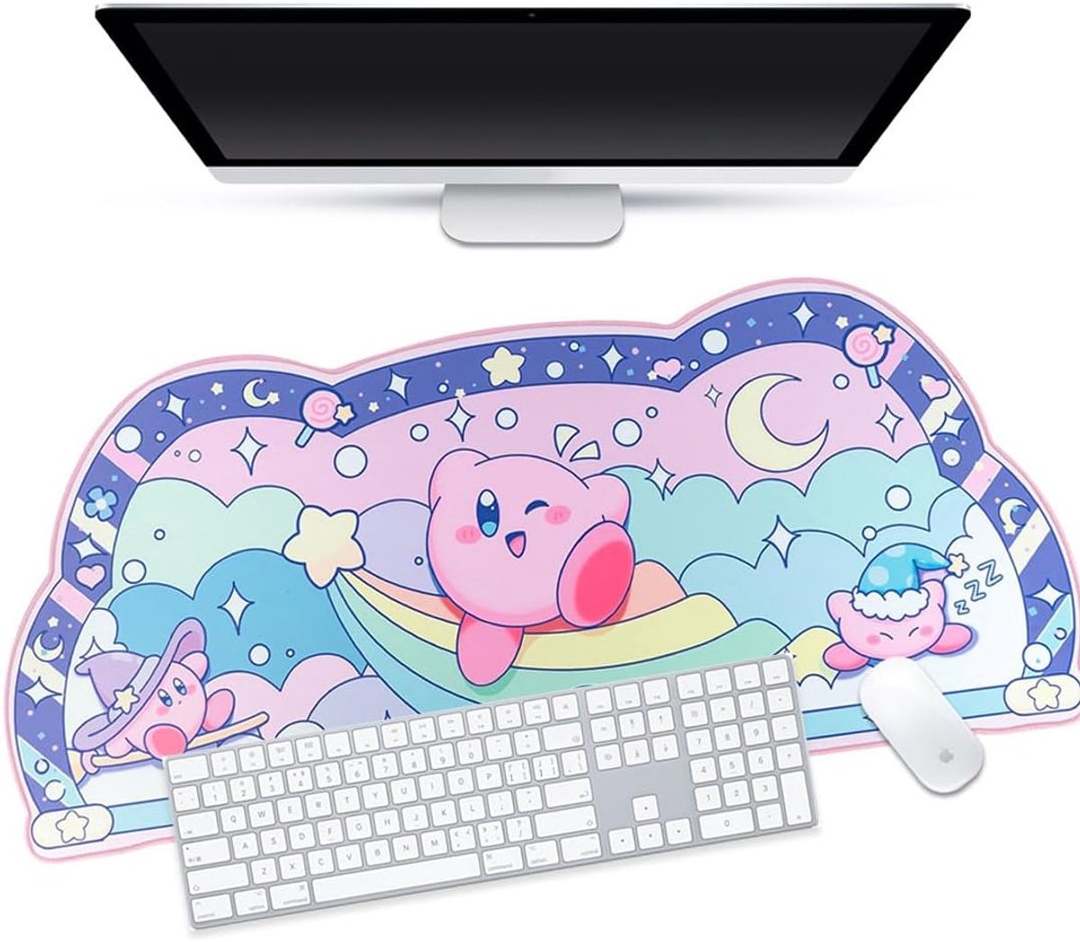 Grote Roze Puffbal Bureau-onderlegger | Kawaii Anime Gaming Muismat