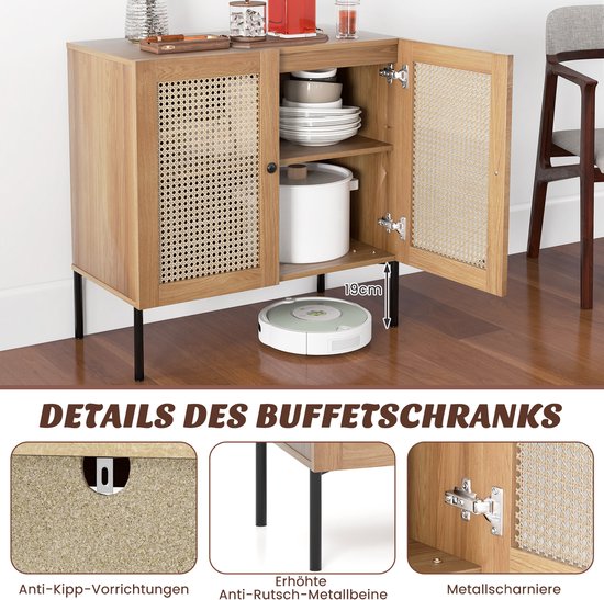 FirFurd Sideboard Keukenkast met werkblad en 3 laden en 3 glazen deuren